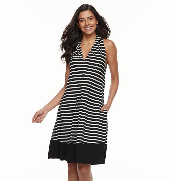 Women's Nina Leonard Striped Trapeze Dress, Size: Xl, Grey (charcoal)
