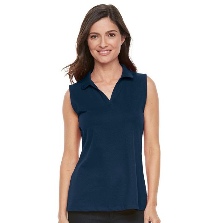 Women's Croft & Barrow&reg; Pique Sleeveless Polo, Size: Large, Blue