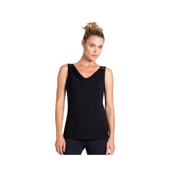 Women's Tail Draped Scoopneck Yoga Tank, Size: Large, Black