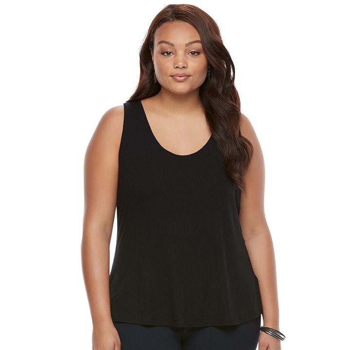 Juniors' Plus Size Candie's&reg; Ribbed Ladder Back Tank, Girl's, Size: 1xl, Black