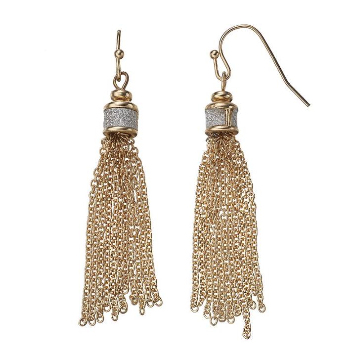 Glittery Tassel Drop Earrings, Women's, Gold