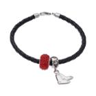 Logoart Boston Red Sox Crystal Sterling Silver & Leather Charm Bracelet, Women's, Size: 7.5, Black
