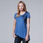 Petite Simply Vera Vera Wang Embellished Asymmetrical Tee, Women's, Size: M Petite, Blue (navy)