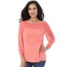 Women's Ab Studio Embroidered Smocked Top, Size: Medium, Med Pink