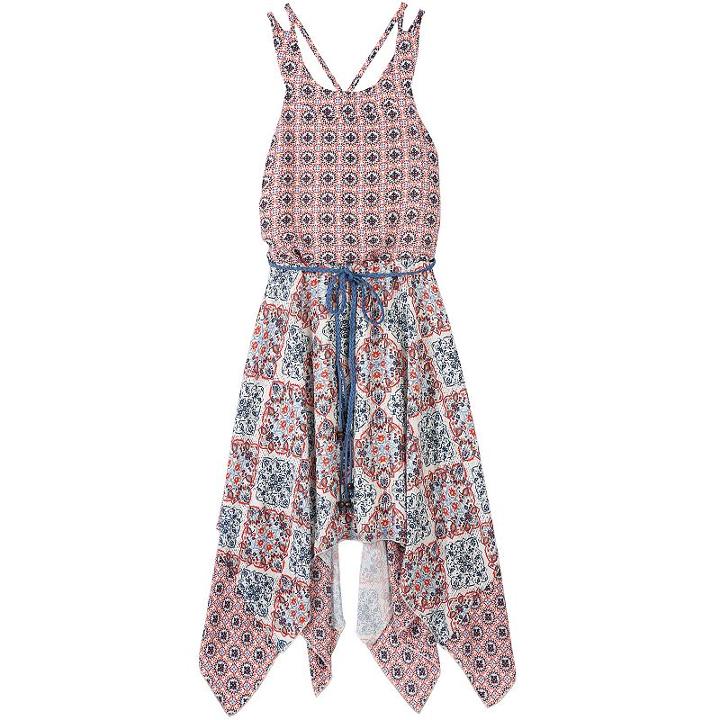 Girls 7-16 Speechless Criss-cross Back Printed Handkerchief Hem Dress, Girl's, Size: 14, Dark Blue