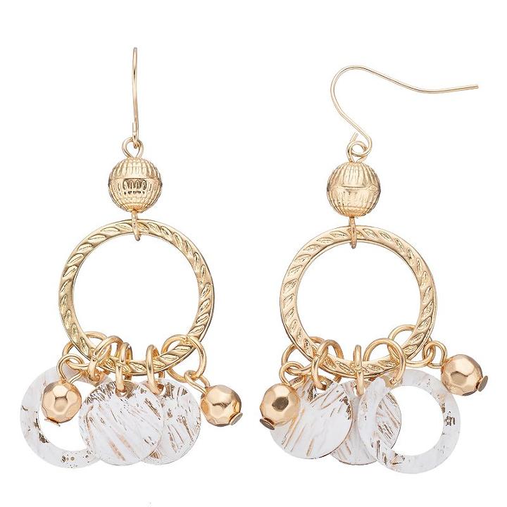 Disc Cluster Nickel Free Drop Hoop Earrings, Women's, Lt Beige