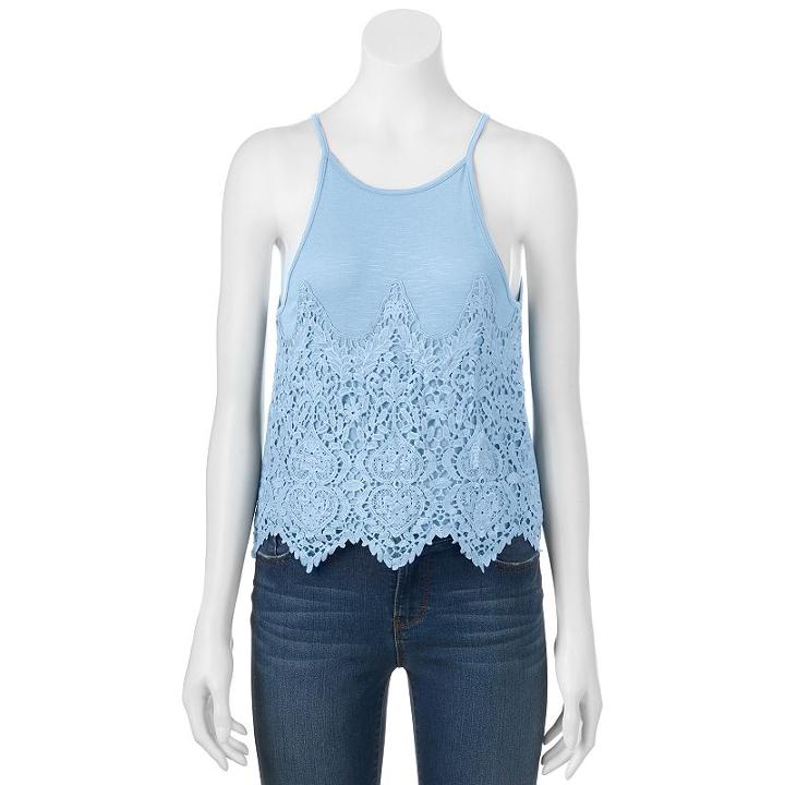 Juniors' About A Girl Crochet Halter Top, Size: Xs, Med Blue