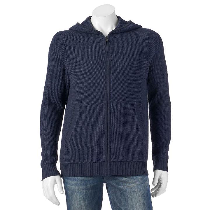 Men's Apt. 9&reg; Modern-fit Textured Full-zip Hoodie, Size: Medium, Blue (navy)