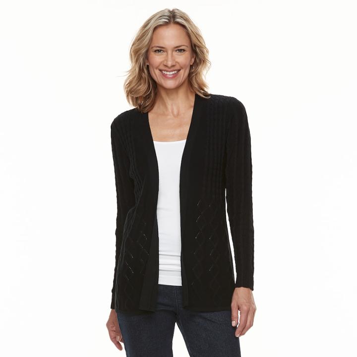Women's Croft & Barrow&reg; Cable-knit Cardigan, Size: Medium, Black
