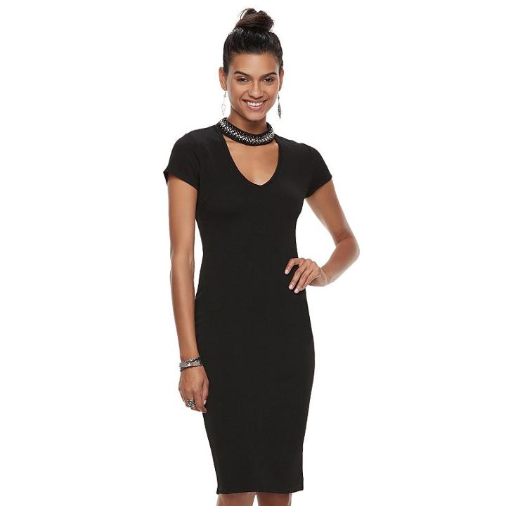 Juniors' Almost Famous Embellished Choker Neck Bodycon Dress, Teens, Size: Small, Black