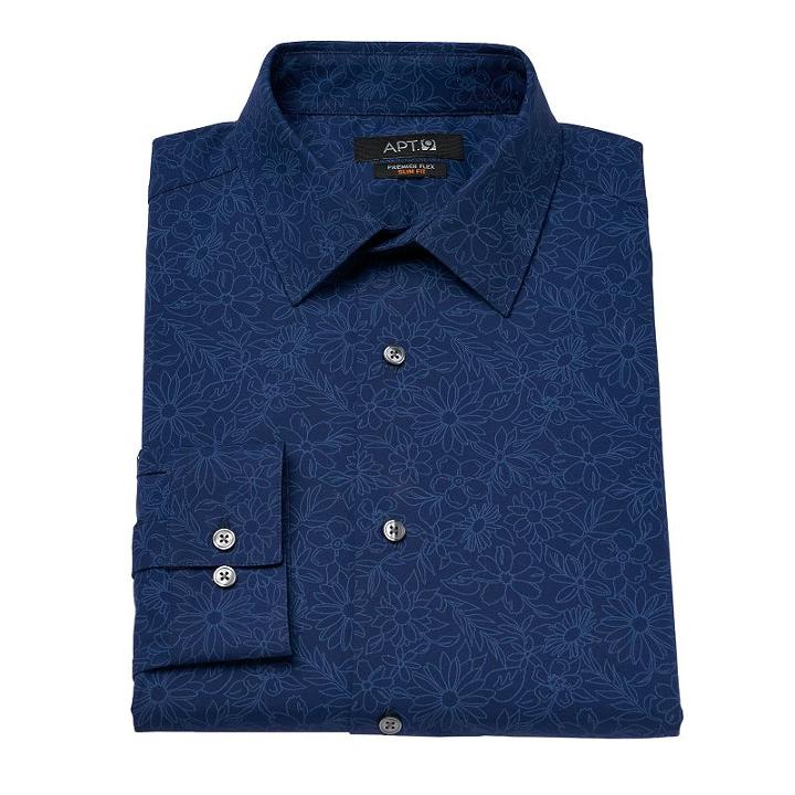 Men's Apt. 9&reg; Slim-fit Premier Flex Collar Stretch Dress Shirt, Size: 16.5-32/33, Blue (navy)