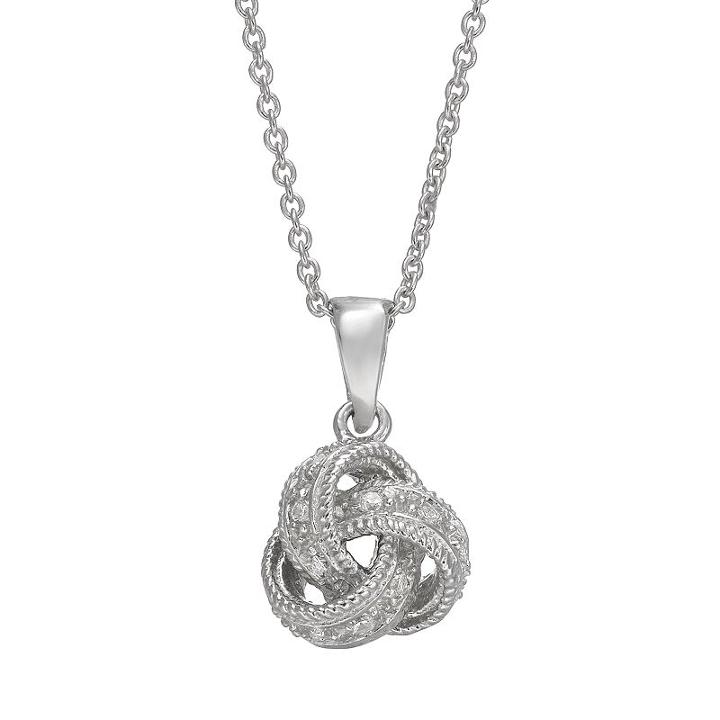 Sophie Miller Cubic Zirconia Sterling Silver Love Knot Pendant Necklace, Women's, Size: 18, White