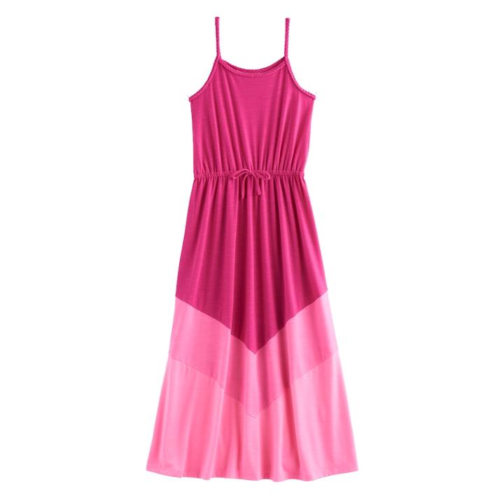 Girls 7-16 So&reg; Colorblock Chevron Maxi Dress, Size: Xl/14, Med Pink