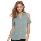 Women's Rock & Republic&reg; Twisted Sleeve Cold-shoulder Shirt, Size: Xl, Med Grey