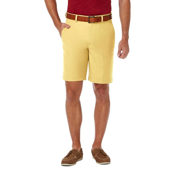 Men's Haggar&reg; Cool 18&reg; Pro Straight-fit Solid Flat-front Shorts, Size: 44, Lt Yellow