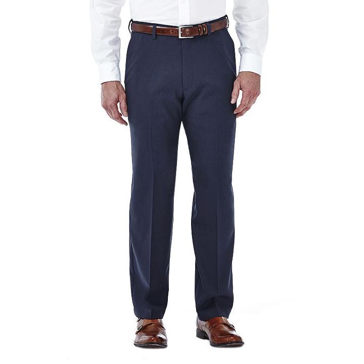 Men's Haggar Cool 18 Stretch Flat-front Pants, Size: 36x34, Blue (navy)