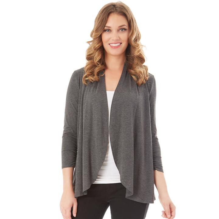 Women's Apt. 9&reg; Ruched Sleeve Open-front Cardigan, Size: Large, Dark Grey