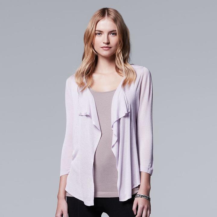 Women's Simply Vera Vera Wang Pointelle Cardigan, Size: S-m, Silver