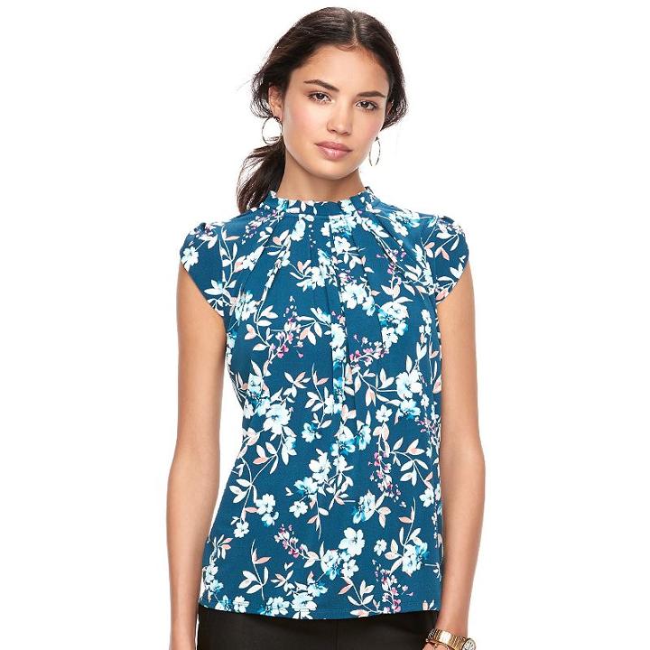 Women's Elle&trade; Pleated Mockneck Top, Size: Xl, Blue