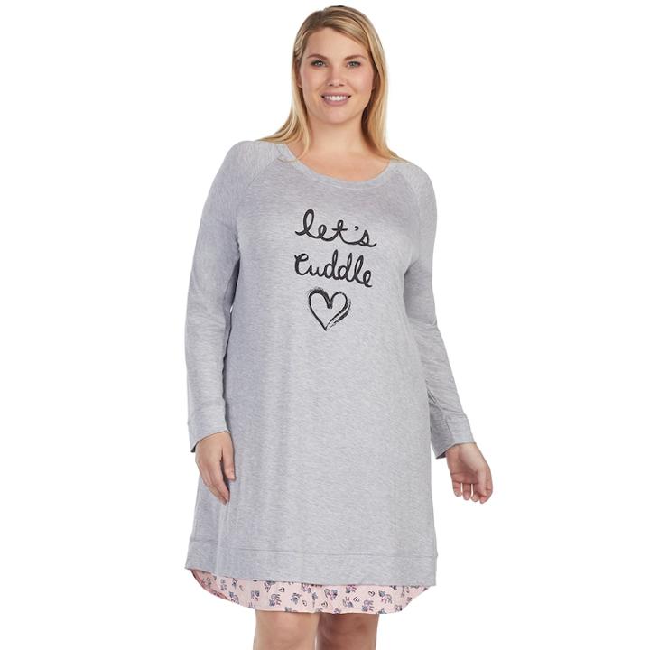 Plus Size Cuddl Duds Simply Sweet Long Sleeve Crewneck Sleep Shirt, Women's, Size: 3xl, Pink