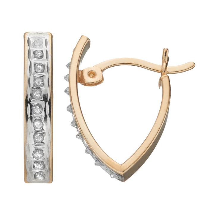 Diamond Mystique 18k Gold Over Silver V Hoop Earrings, Women's