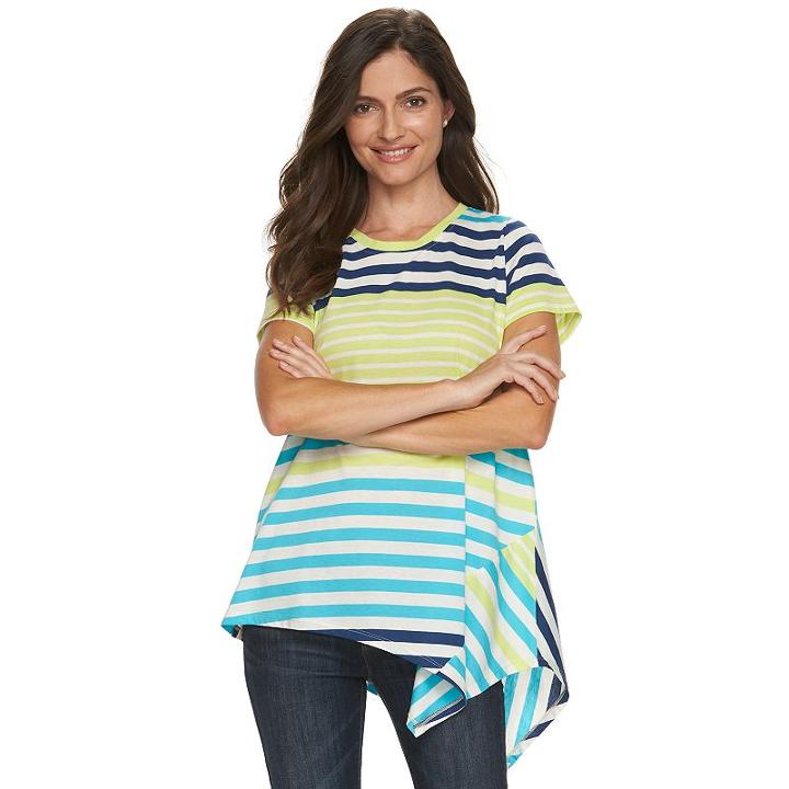 Women's Caribbean Joe Asymetrical Hem Striped Shirt, Size: Xl, Blue Other