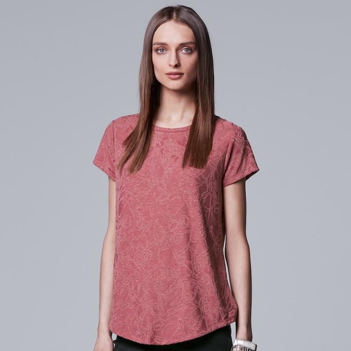 Petite Simply Vera Vera Wang Jacquard Tee, Women's, Size: Xs Petite, Med Pink