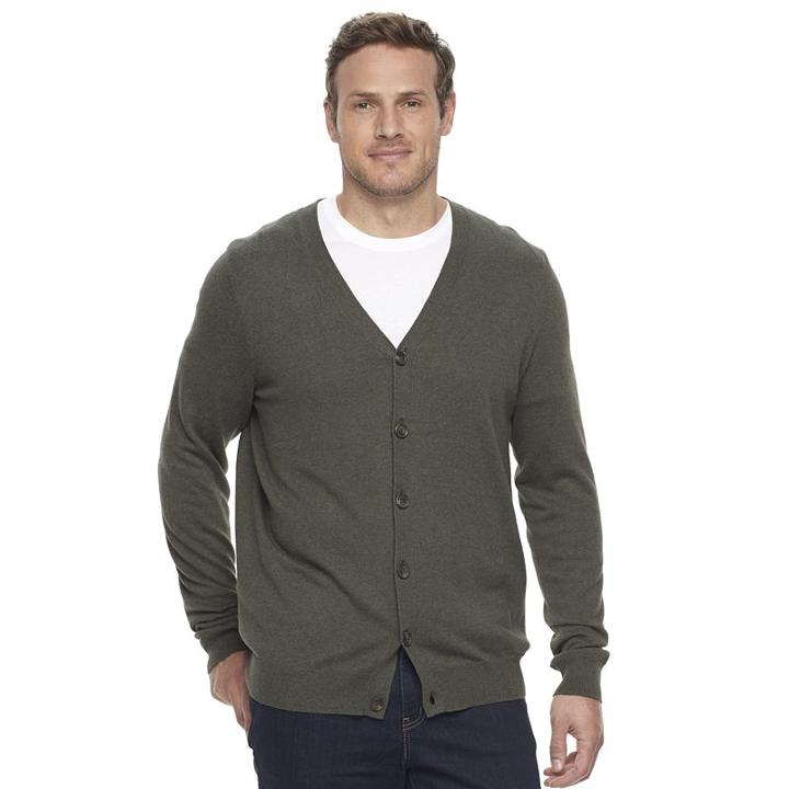 Big & Tall Croft & Barrow&reg; True Comfort Classic-fit Easy-care Cardigan Sweater, Men's, Size: L Tall, Dark Green