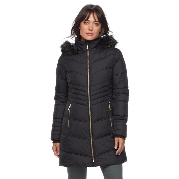 Women's Apt. 9&reg; Hooded Faux-fur Trim Jacket, Size: Xl, Black