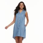 Women's Nina Leonard High-low Jean Shirtdress, Size: 10, Blue