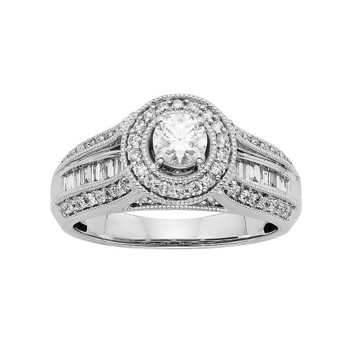 Diamond Halo Engagement Ring In 10k White Gold (1 Carat T.w.), Women's, Size: 5.50