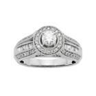 Diamond Halo Engagement Ring In 10k White Gold (1 Carat T.w.), Women's, Size: 5.50