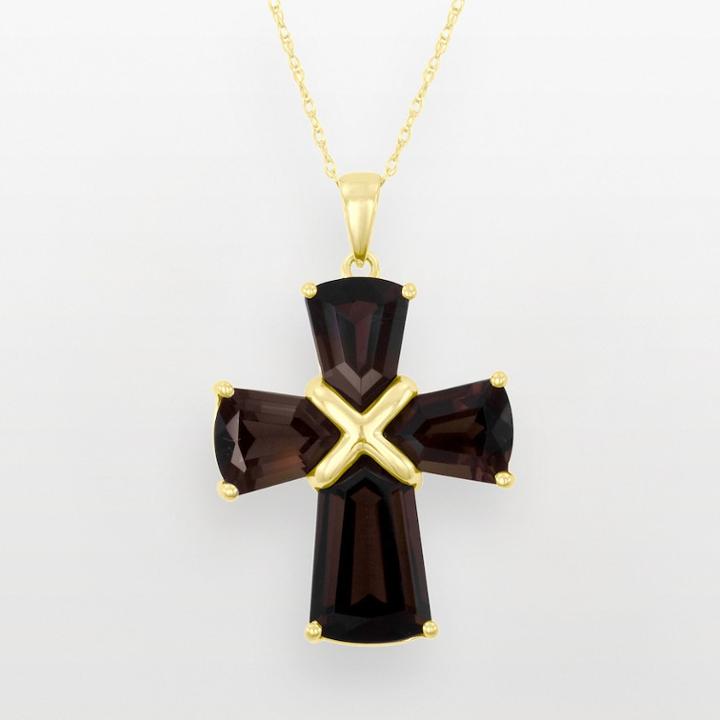 10k Gold Smoky Quartz Cross Pendant, Women's, Size: 18, Brown