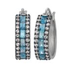 Sterling Silver Swiss Blue Topaz And Lab-created White Sapphire Hoop Earrings, Women's