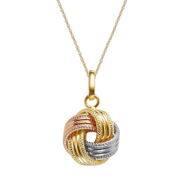 14k Gold Tri-tone Textured Love Knot Pendant, Women's, Size: 18, Multicolor