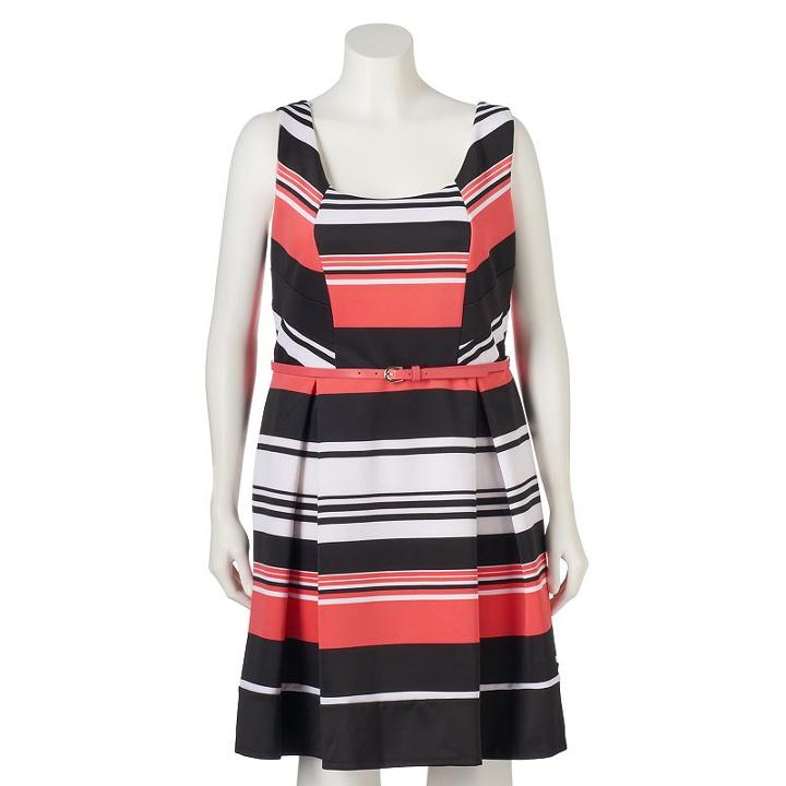 Juniors' Plus Size Trixxi Scuba Striped Skater Dress, Girl's, Size: 14 W, White Oth
