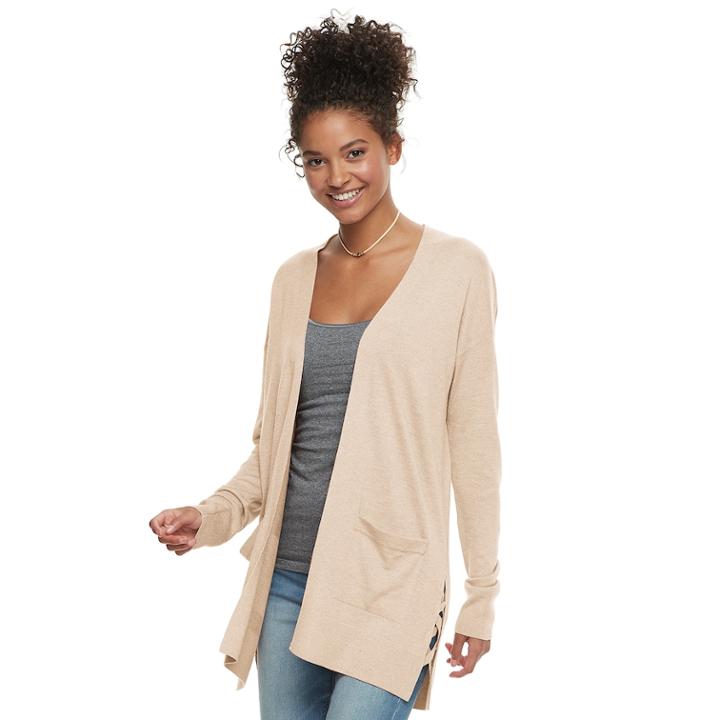 Juniors' So&reg; Lattice Boyfriend Cardigan, Teens, Size: Medium, Med Green