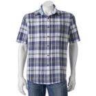 Men's Sonoma Goods For Life&trade; Modern-fit Plaid Linen-blend Button-down Shirt, Size: Medium, Dark Blue