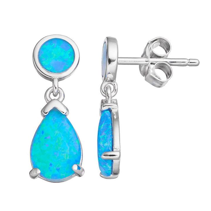 Sterling Silver Lab-created Blue Opal Teardrop Earrings, Women's