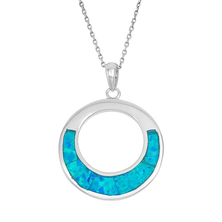 Lab-created Blue Opal Sterling Silver Circle Pendant Necklace, Women's, Size: 18