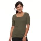Women's Croft & Barrow&reg; Squareneck Elbow Sleeve Tee, Size: Small, Green