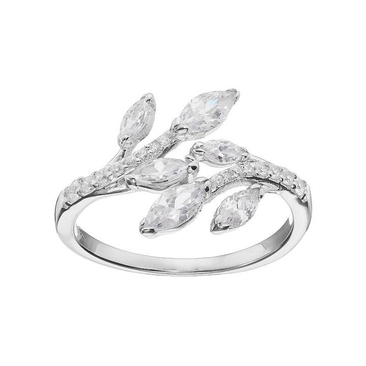 Primrose Sterling Silver Cubic Zirconia Vine Bypass Ring, Women's, Size: 7, White