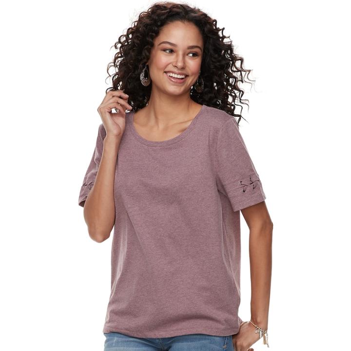 Juniors' Mudd&reg; Lace-up Sleeve Boxy Varsity Tee, Teens, Size: Xl, Drk Purple