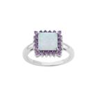 Sterling Silver Lab-created Opal & Cubic Zirconia Square Halo Pendant Ring, Women's, Size: 9, Purple