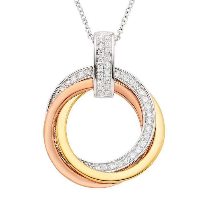 1/2 Carat T.w. Igi Certified Diamond Tri Tone 14k Gold Circle Pendant Necklace, Women's, Size: 18, White