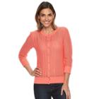 Women's Croft & Barrow&reg; Essential Pointelle Cardigan, Size: Xl, Lt Orange