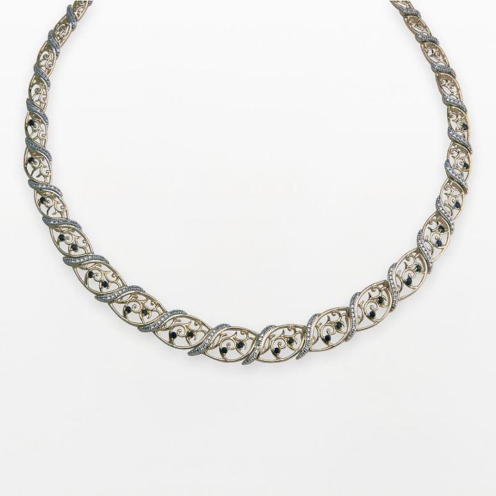 18k Gold Over Silver Sapphire Graduated Marquise Filigree Necklace, Women's, Size: 17, Blue