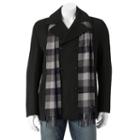 Men's Towne Wool-blend Double-breasted Peacoat With Plaid Scarf, Size: Xl, Black