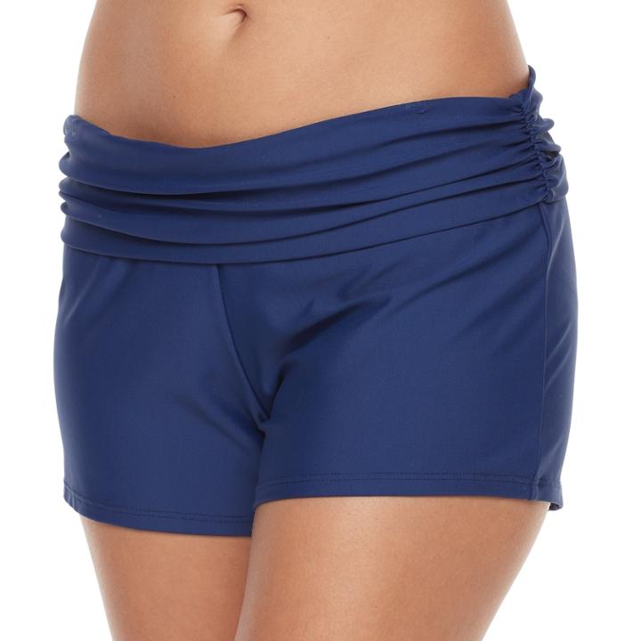 Women's N Solid Roll Top Thigh Minimizer Swim Shorts, Size: Large, Blue (navy)