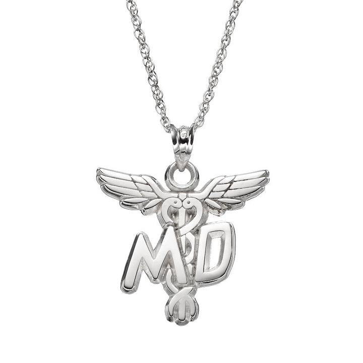 Logoart Sterling Silver Md Caduceus Doctor Pendant Necklace, Women's, Size: 18, Grey